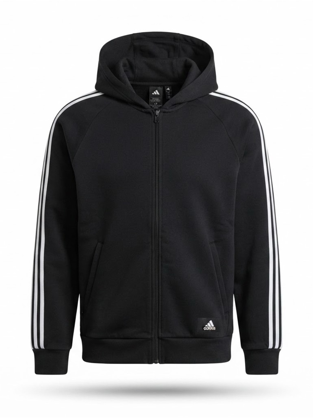 adidas Black Kids Hooded Zip Jacket with White Stripes